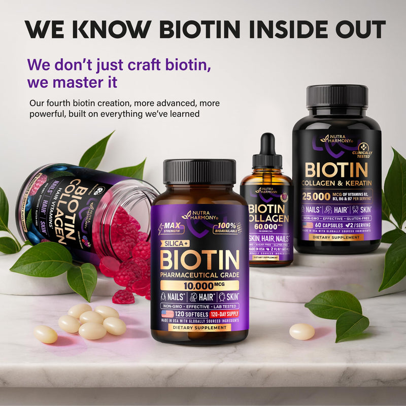 Biotin 10000mcg + Silicon - Pharmaceutical Grade Biotin - 120 Softgels | Biotin Supplement for Hair Growth Support, Skin & Nails for Women - Max Strength & 100% Bioavailability - 120-Day Supply