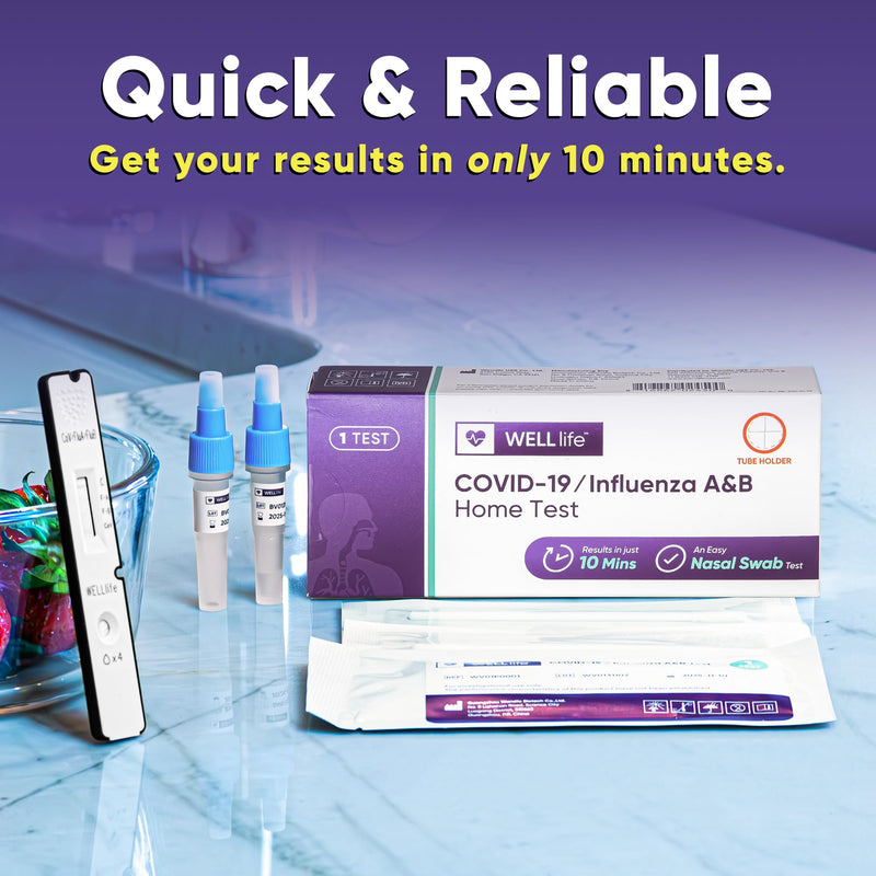 WELLlife Covid-19/Flu A&B Home Test, Flu Test 3-in-1 Covid Flu Home Test Kit FDA Authorised Covid Test Result in 10 Minutes Self Cheking at Home, 1 Test 1T