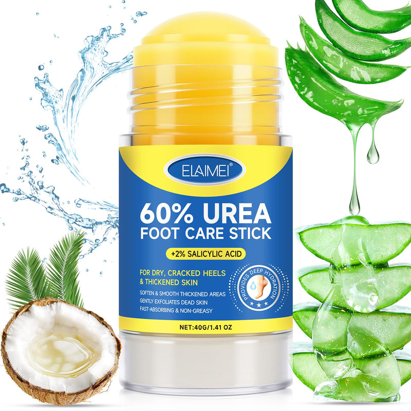 60% Urea Cream Stick plus 2% Salicylic Acid, Maximum Strength Urea Foot Cream Callus Remover for Dry Cracked Heels, Hands, Knees,Exfoliating Moisturizer, Dead Skin Remover Foot Balm 1.4oz (1 pack) 1 pack