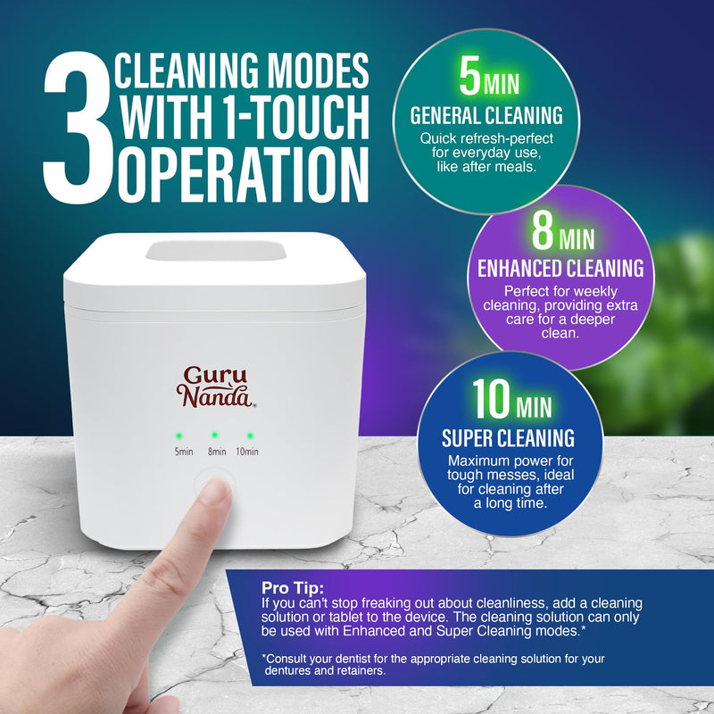 GuruNanda Retainer & Aligner Cleaning Pod for Retainers, Dentures, Mouthguards, Aligners, & Jewelry, 3 Modes, 45kHz Ultrasonic Retainer Cleaner, 190 ml capacity Retainer Pod - BeesActive Australia