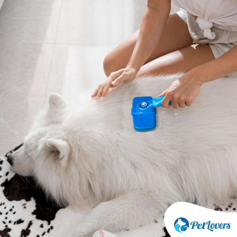 PetLovers EzSlicker Self-Cleaning Brush - Dog Brush for Shedding, Gentle Slicker Brush for Cats, Tangle-Free Grooming Comb with Soft Bristles & Ergonomic Handle for Stress-Free Grooming - BeesActive Australia