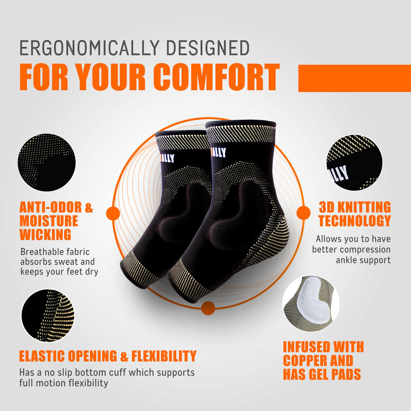 NeoAlly Copper-Infused Ankle Compression Sleeve Silicone Gel Ankle Support Brace for Ankle Sprain Protection,Achilles Tendon, Pain Relief, X-Large, 1 Pair X-Large (1 Pair)
