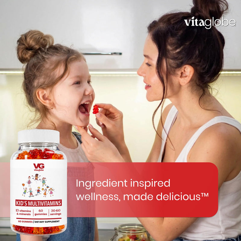 VITA GLOBE Kids Multivitamin Gummies with Vitamins A C D E B6 B12 | Kids Chewable Vitamins, Non-GMO, Vegan, Immune & Growth Support, 60 Gummies 60 Count (Pack of 1)