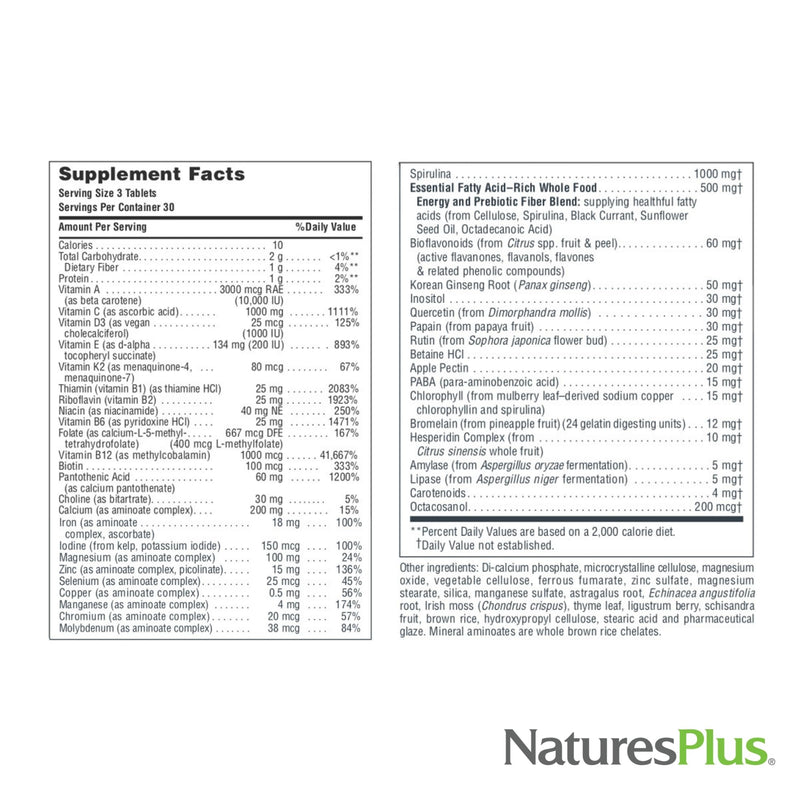 NaturesPlus Source of Life - 90 Tablets - Multivitamin & Mineral Supplement with Concentrated Whole Foods - Gluten Free, Vegetarian - 30 Servings 90 Count (Pack of 1)