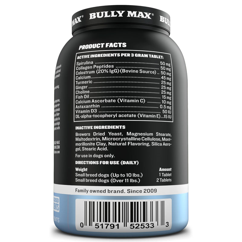 Bully Max Small Breed Dog Immune Support Tablets - Chewable Dog Multivitamin Immunity Booster Supplement Tabs for Puppy & Adult Dogs - Pet Vitamins with Astaxanthin, Colostrum, Turmeric - 30 Tablets - PawsPlanet Australia