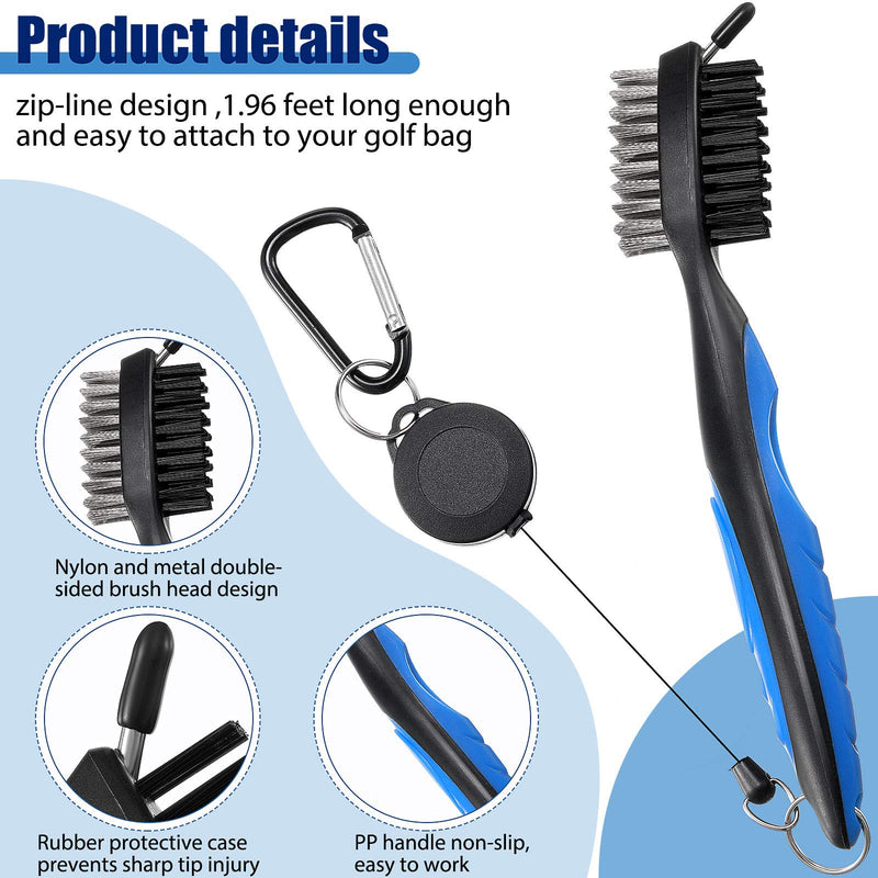 3 Pieces Golf Club Groove Sharpener Retractable Golf Brush and 6-Head Groove Sharpener Re-Grooving Tool and Cleaner for All Golf Irons Pitching, Sand, Lob, Approach Wedges, Utility Clubs (Blue) Blue - BeesActive Australia