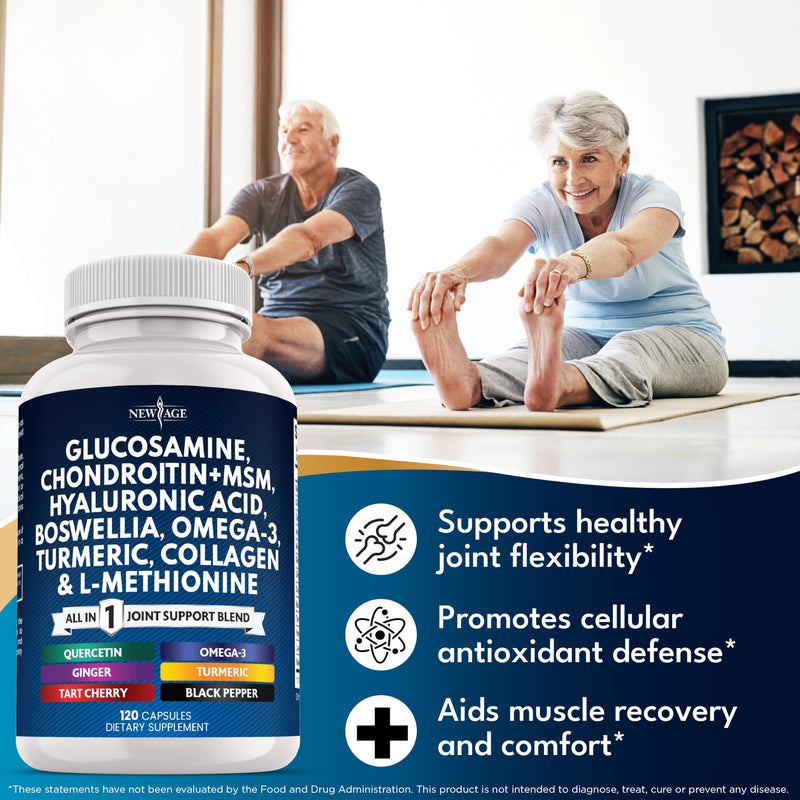 Glucosamine Chondroitin, MSM, Turmeric Curcumin, Collagen, Hyaluronic Acid, Omega 3 ‚Äì Health Supplement for Men & Women ‚Äì 240 Count 120 Count (Pack of 2)