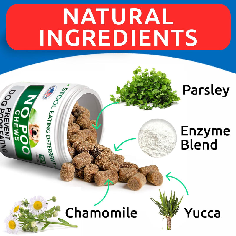NO Poo Treats - Prevent Dog Poop Eating - Coprophagia Treatment - Stool Eating Deterrent - Probiotics & Enzymes - Digestive Health + Breath Aid - Made in USA - 180 Chews Bacon No Poo Chews - 180 Ct - BeesActive Australia