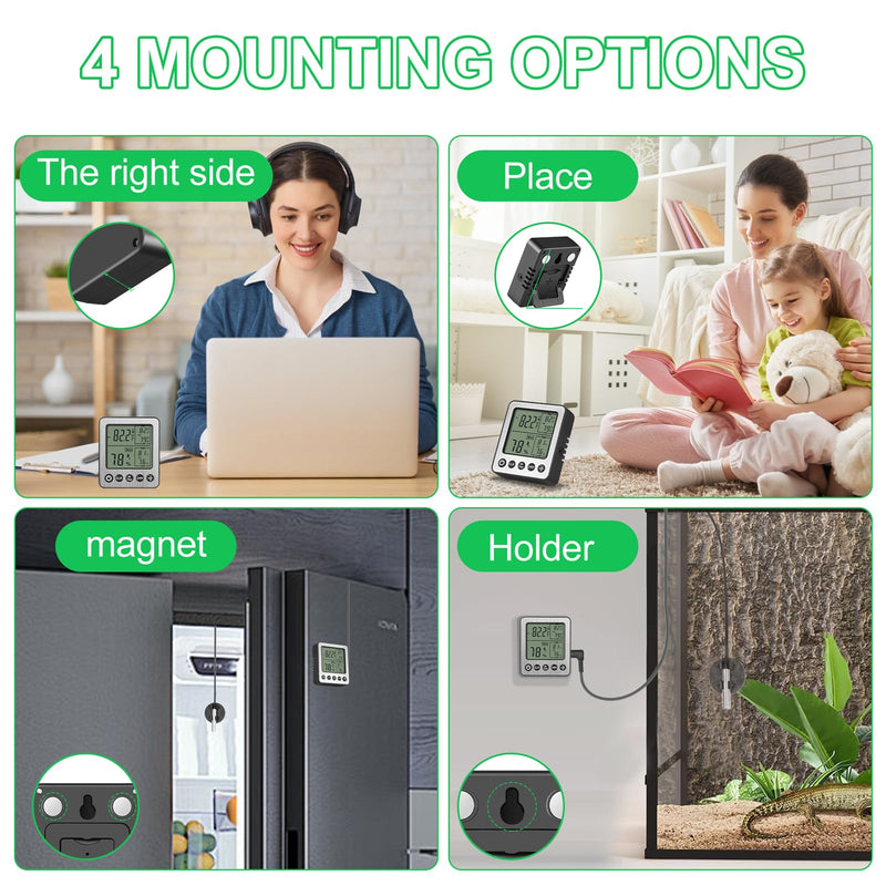 Digital Refrigerator Freezer Fridge Thermometer with Extra Sensor Digital Hygrometer max and min Before 24 Hours and All time Remember Reptile Tank Thermometer Hygrometer White zz20 A 1