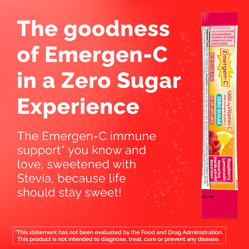 Emergen-C Zero Sugar 1000 mg Vitamin C Powder for Daily Immune Support Caffeine Free Vitamin C Supplements with Zinc & Manganese,B Vitamins&Electrolytes, Raspberry Lemonade Flavor 36 Count(Pack of 2) 6.1 Ounce (Pack of 2)