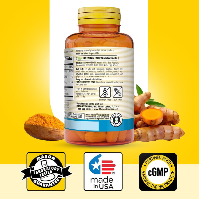 MASON NATURAL Magnesium & Vitamin D3 with Turmeric, 60 Day Supply | 500mg magnesium, 3000 IU vitamin D3, 150mg turmeric & calcium; dietary supplement to support normal muscle, bones & joints