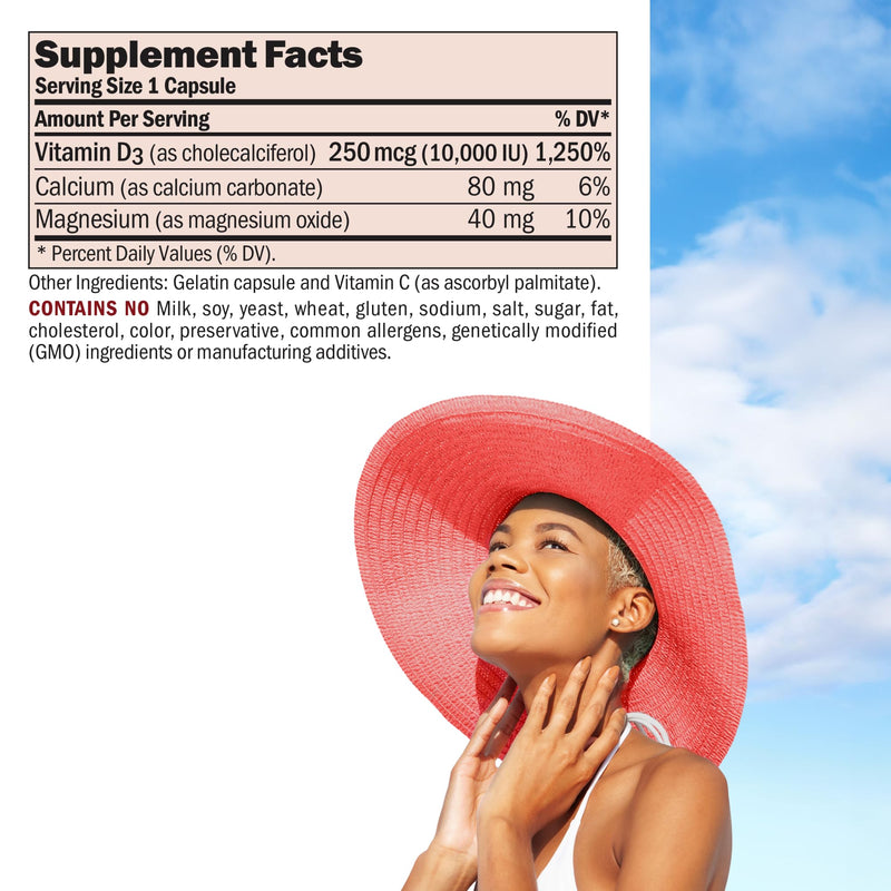 ANDREW LESSMAN ProCaps Vitamin D3 10,000 IU, 180 Capsules | Cholecalciferol with Calcium & Magnesium to support calcium absorption. Small, easy-to-swallow capsules. 180 Count (Pack of 1)