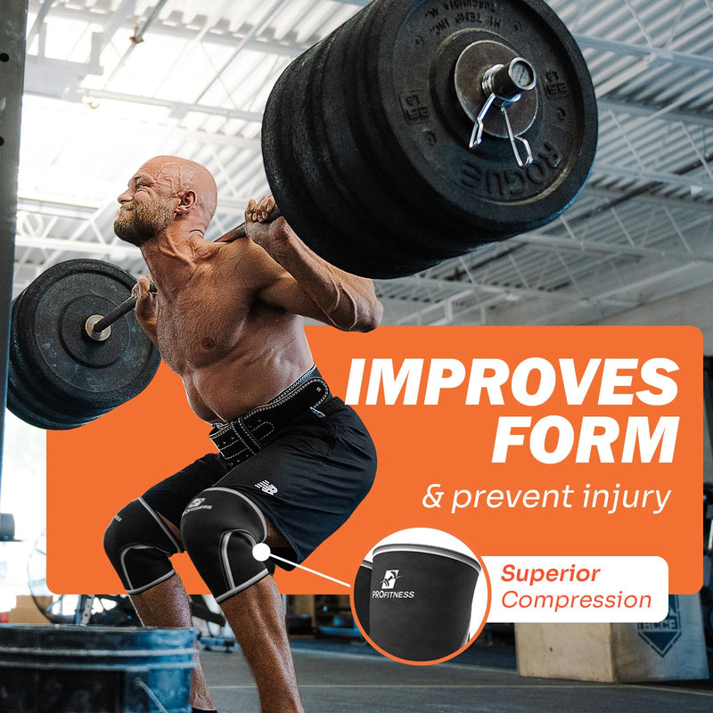ProFitness Knee Sleeves Weightlifting Men & Women - 7mm Thick Premium Neoprene Weight Lifting Knee Sleeve for Women & Men Ideal for Squats, Powerlifting & Deadlift | Squat Knee Sleeves for Men & Women Black/Black Medium