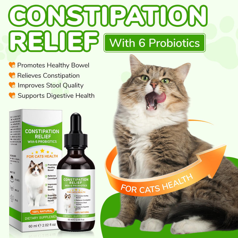 Cat Constipation Relief, Constipation Relief for Cats | with 6 Active Probiotics | Promotes Healthy Bowel Movements, Improves Stool Quality, Supports Digestive Health | 100% Natural