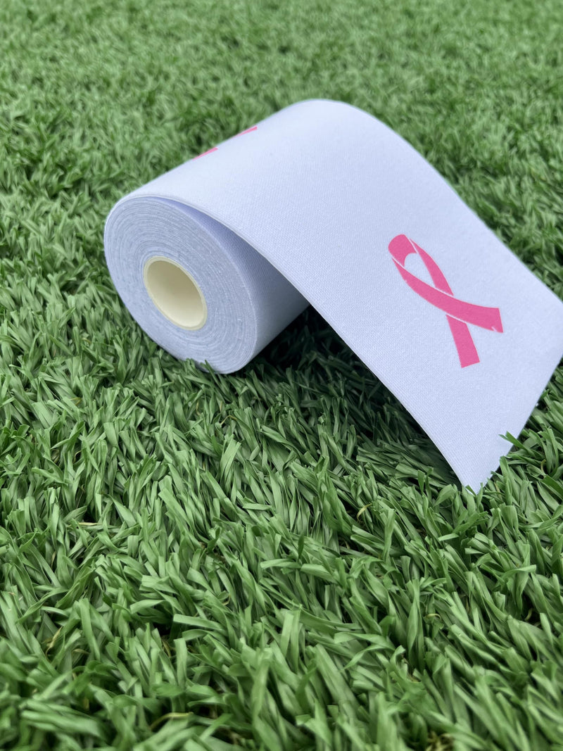 Football Turf Tape, Kinesiology Pink Breast Cancer Awareness, 4 Inches Wide 16ft Long, White Tape with Pink Ribbon, Athletic Tape - BeesActive Australia