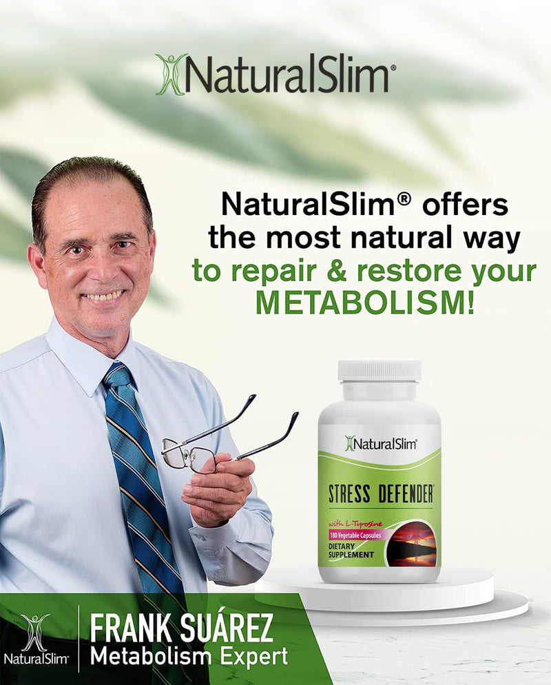 NaturalSlim Stress Defender | Cortisol Reducer & Stress Relief | Cravings, Sleep & Metabolism Support | Vitamin B5 & L-Tyrosine | 180 Vegetable Capsules 180 Count (Pack of 1)