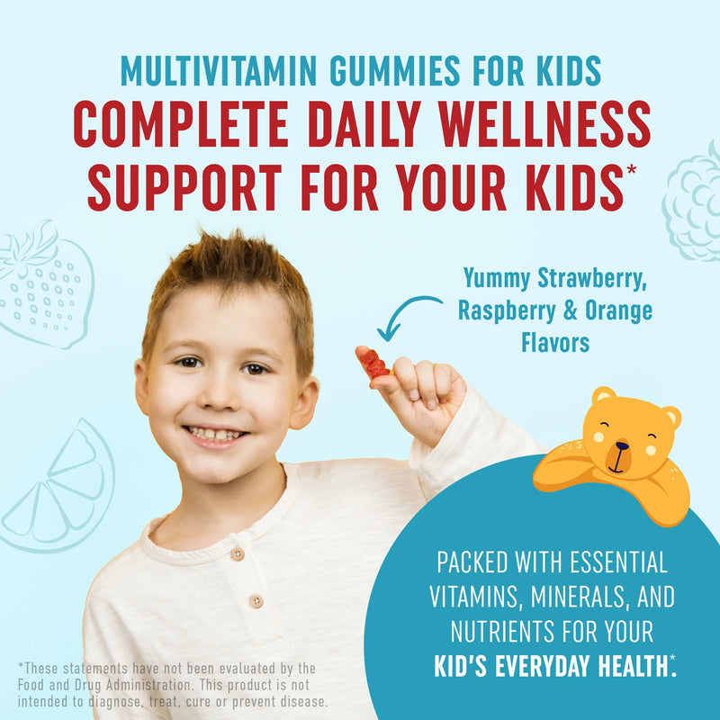 Kids Multivitamin Gummies | Vitamins A B C D & Zinc for Immunity & Growth | Daily Multivitamins for Children Ages 2+, Mixed Fruit Flavor, Gluten-Free, Third-Party Tested, 60 Gummies (1 Month Supply)