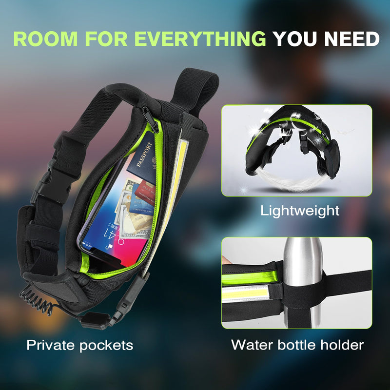 Running Light, 1000Lumens Running Belt Running Gear with 230°Rechargeable Night Running Light for Phone Waist Bag Light with Water Bottle Holder Slim Running Belt for Runners Sports Jogging Walking Black - BeesActive Australia