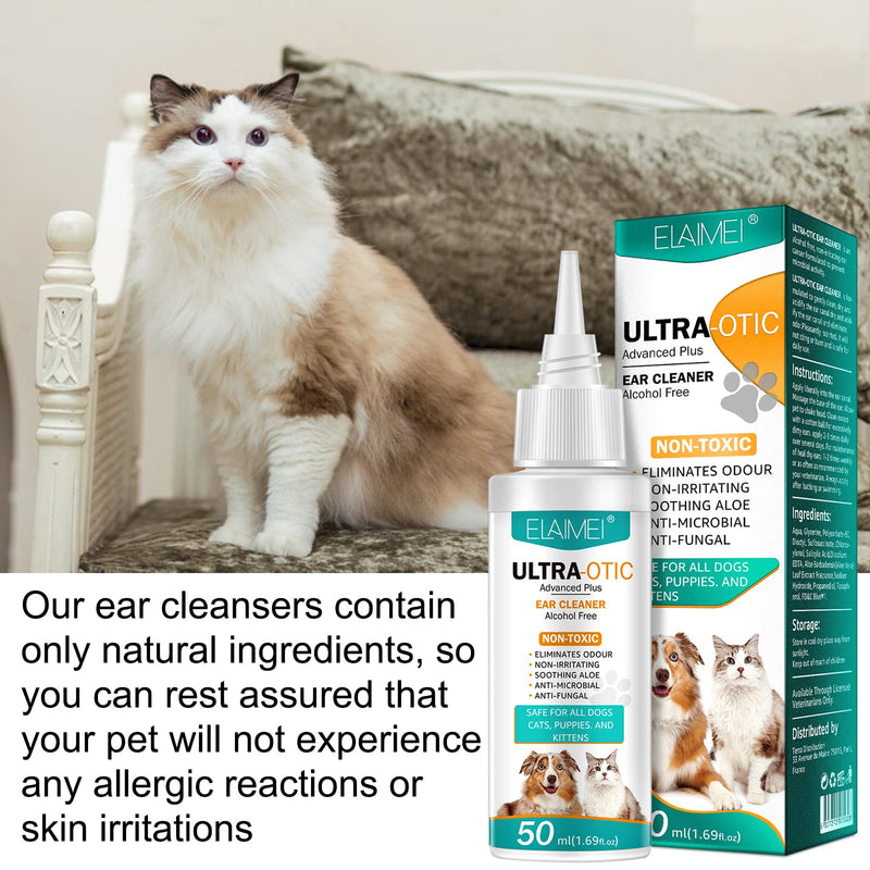 Ear Cleaner for Dogs and Cats 2x50ml, Ear Drops Dog & Cat for Infection Antibiotics, Ear Care,Ear Mite Treatment, Ear Infection Treatment for Itchy Ear Relief Soothe Ear Inflammation,Removes Wax Odor