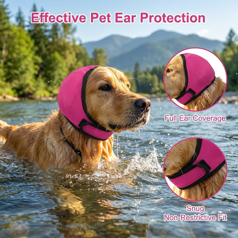 2PCS Dog Ear Covers for Bath, Dog Shower Cap with Diving Fabric, Water-Resistant Ear Protection for Bathing, Grooming, Swimming, and Noise Anxiety Relief, Adjustable Fit for Medium to Large Dogs