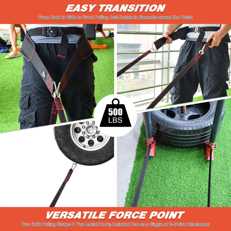 ATENTO Sled Pulling Belt, Adjustable Closure Sled Training Waist Belt,Weight Sled Pull Belt for Tire or Sled Pulling, Squat,Leg Muscles Strength Training, Agility, Resistance Training, Core Power Workout, Belt for Pulling with 2 Pulling Straps & 4 Hook...
