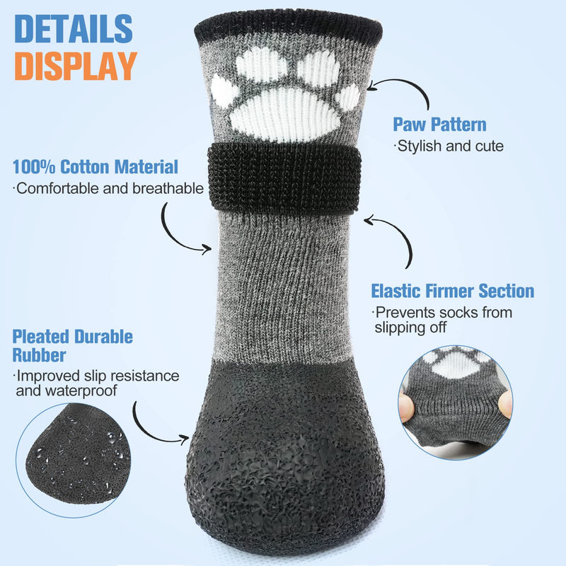 BEAUTYZOO Anti Slip Dog Socks Boots, Dog Shoes for Hot/Cold Pavement Snow Rain Days,Waterproof Grip Dog Booties Paw Protector for Hardwood Floor, Prevent Licking for Small Medium Large Senior Old Dogs Grey - BeesActive Australia
