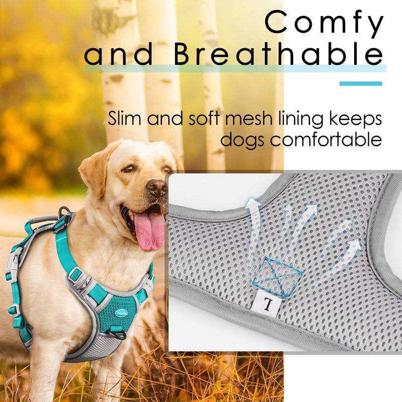 ThinkPet Anti-Pull Dog Harness, Dog Harness with Handle, Easy to Control Dog Harness, Adjustable without Choking, Dog Harness, Reflective, Breathable, Padded (XL, Bright Teal) XL (Pack of 1) - BeesActive Australia
