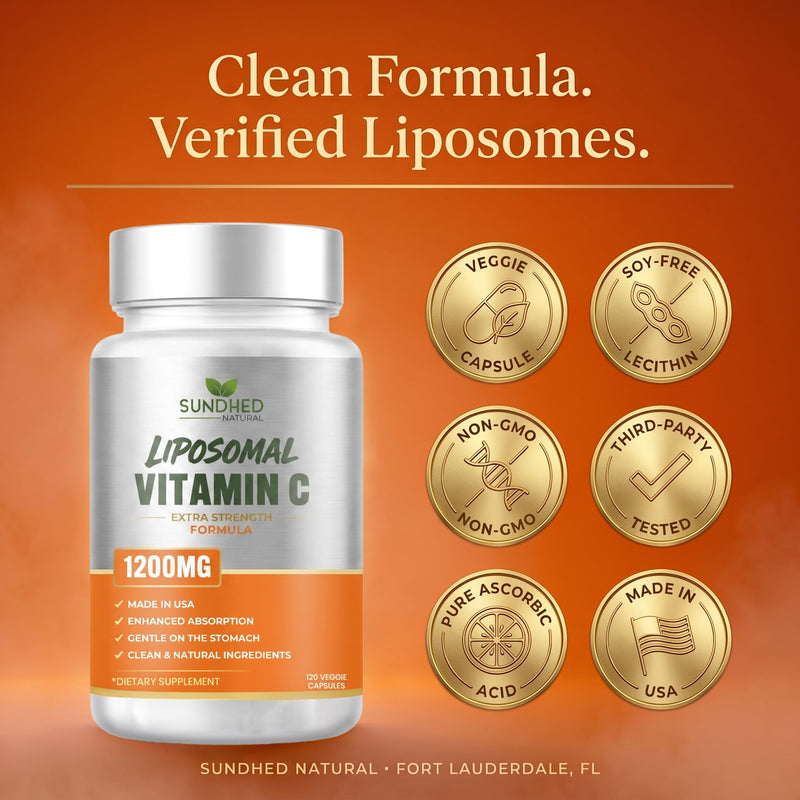 Pure Liposomal Vitamin C - 1200mg Immune System & Collagen Health Booster, Anti Aging Skin Vitamins, Sodium Ascorbate, Sunflower Lecithin (120 Capsules / 2 Months) 120 Count (Pack of 1)