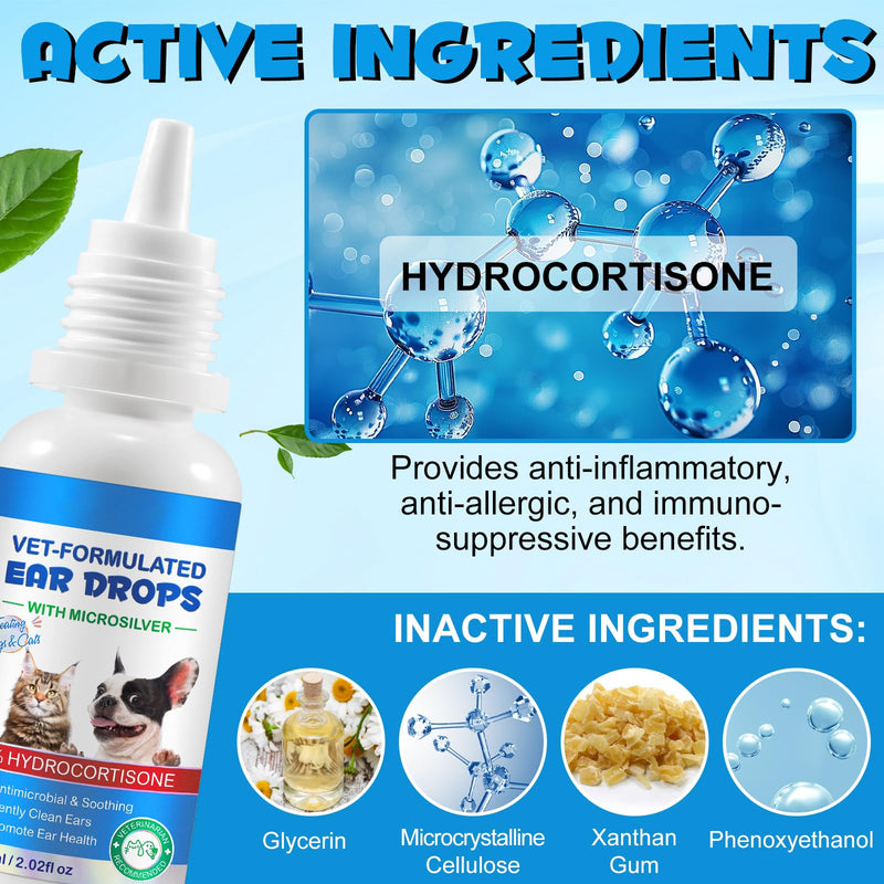 Dog Ear Infection Treatment Drops Yeast Ear Infection Treatment with 1% Hydrocortisone Ear Mites Treatment for Dogs Cat & Dog Ear Cleaner for Itchy Ear Relief (120ml) 120ml