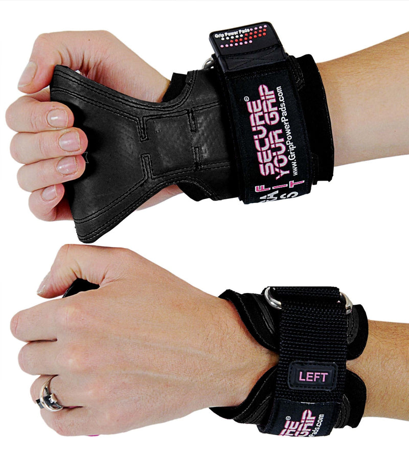 Cobra Grips FIT for Ladies! Weight Lifting Gloves Heavy Duty Straps Alternative to Power Lifting Hooks for Deadlifts with Built in Adjustable Neoprene Padded Wrist Wrap Support. (Women Black Rubber) - BeesActive Australia