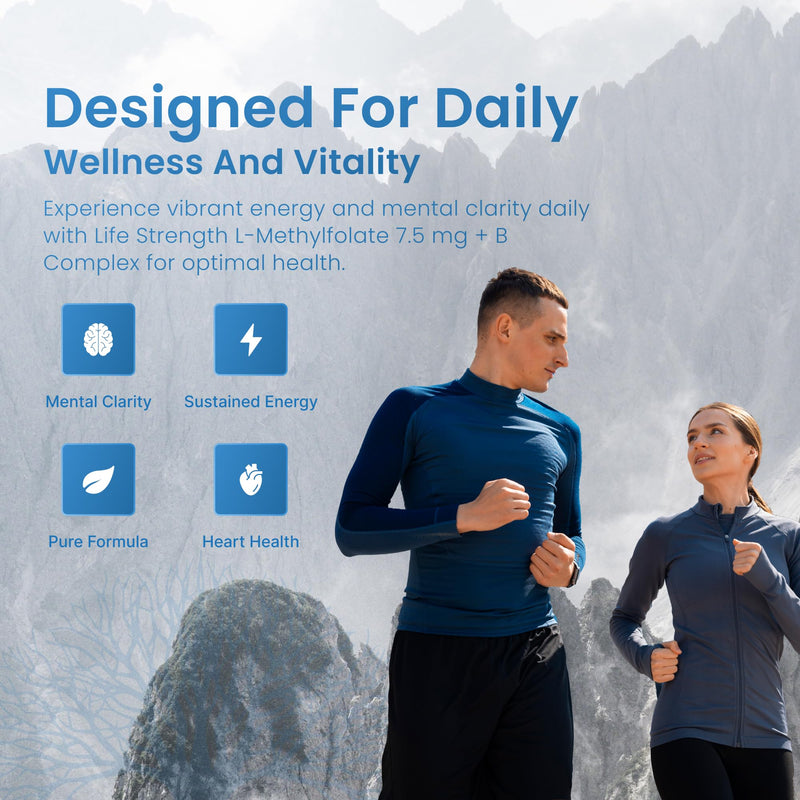 L-Methylfolate 7.5mg + Vitamin B Complex - 5-MTHF, B6 & B12 Methylcobalamin - 60 Capsules - Professional Strength Active Methyl Folate - Non GMO, Gluten Free, No Fillers (2-Month Supply)