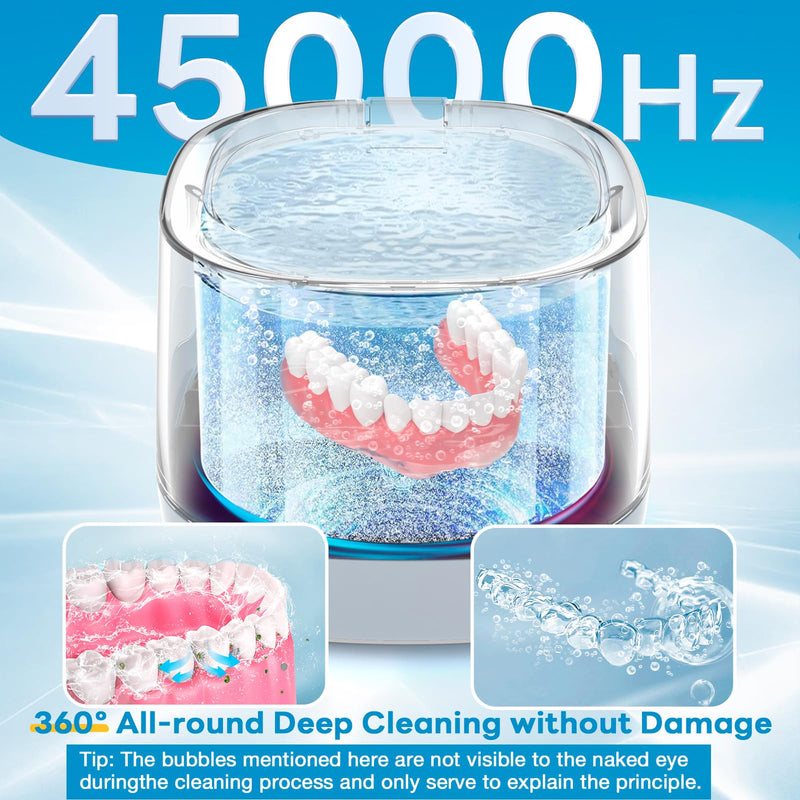 Ultrasonic Retainer Cleaner 45kHz, 250ML Portable Jewelry Cleaner, Professional Retainer Cleaner Machine for Denture, Mouth Guard, Aligner White with Light Gray - BeesActive Australia