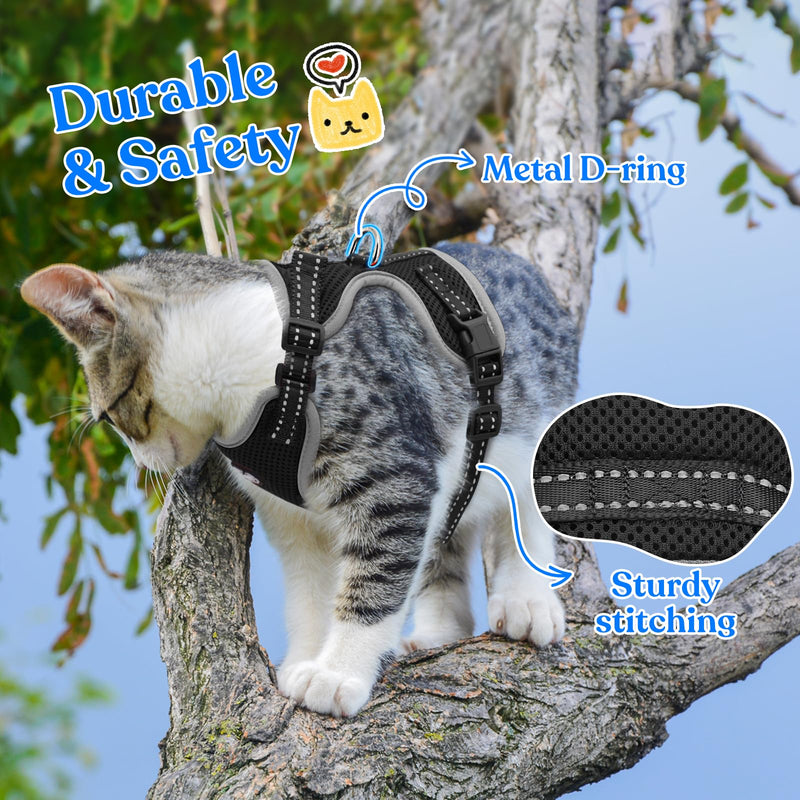 Supet Cat Harness and Leash for Walking Escape Proof, Adjustable Harness for Cats, Easy Control Small Cat Harness for Medium Large Kitten S Black Small (Chest: 13.5" - 15.5") - BeesActive Australia