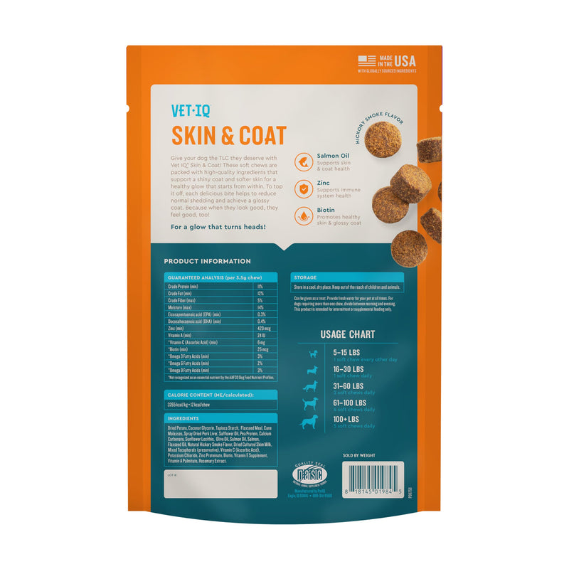 VetIQ Skin and Coat Supplement for Dogs, Helps Maintain Healthy Skin and Shiny Coat, Hickory Smoke Flavor Dog Chew, Made in The USA, 60 Count - BeesActive Australia
