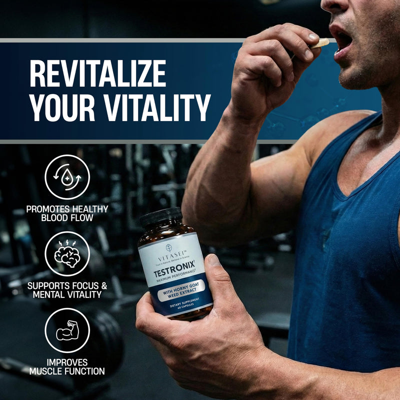 VITASEI Testronix Performance & Muscle Supplement – 60 Capsules (1 Pack) | Formulated with Vitamin B6, Megnesium, Boron Citrate, Eurycoma Longifolia & L-Citrulline, Supports Energy & Stamina for Men 60 Count (Pack of 1)