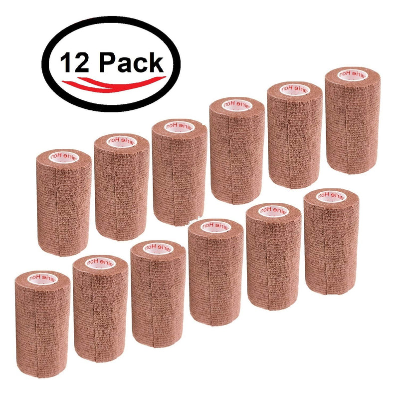 3 Inch Vet Wrap Tape Bulk (Brown) (Pack of 12) Self Adhesive Adherent Adhering Flex Bandage Grip Roll for Dog Cat Pet Horse 12 Rolls Brown - BeesActive Australia