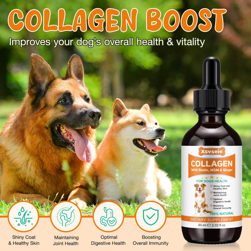 Liquid Collagen for Dogs, Dog Collagen Drops Joints Supplements for Dogs, Supplement for Itch Relief for Dog,Helps Aid Hip & Joint Care, Improves Mobility Skin and Coat Health 2pcs