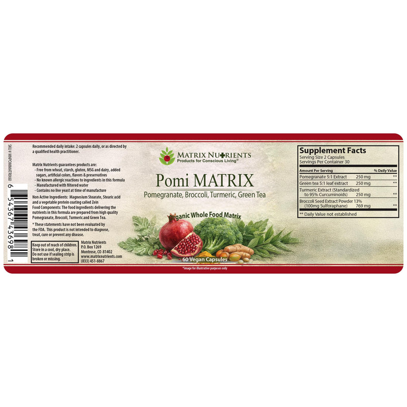 POMI Matrix - 10 Times Stronger Than The Competition! - Lower PSA Levels - See Our LAB Results! - 100% Natural Ingredients: Pomegranate, Green Tea, Turmeric, Broccoli - Vegan Capsules (60ct) 60 Count (Pack of 1)