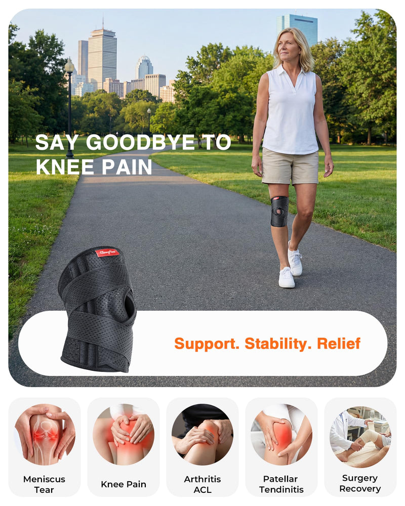 changenow Upgraded Medical-Grade Knee Brace for Women and Men,[Ultra Breathable & V-Straps] Knee Support with Side Stabilizers,for Meniscus Tear,Knee Pain,Arthritis,MCL,ACL Injuries-Knee Wrap(Medium) Black Medium
