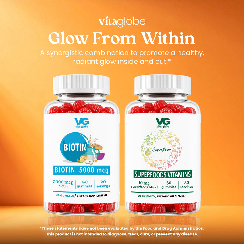 VITA GLOBE Hair Skin & Nails Gummies with Collagen 20mg + Biotin, Vegan | Hair Growth Support, Vitamins A C D E B6, Non-GMO, Chewable Daily Vitamins, 60 Gummies 40 Count (Pack of 1)
