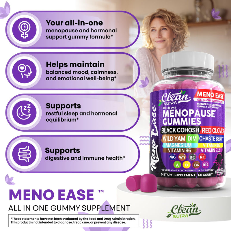 Menopause Supplement for Women Gummies with Black Cohosh, Wild Yam, DIM, Magnesium, Red Clover Chasteberry for Hormone Balance Relief Night Sweats Mood Plus Bergamot, Vitamin D3, Vitamin B6 B12 1
