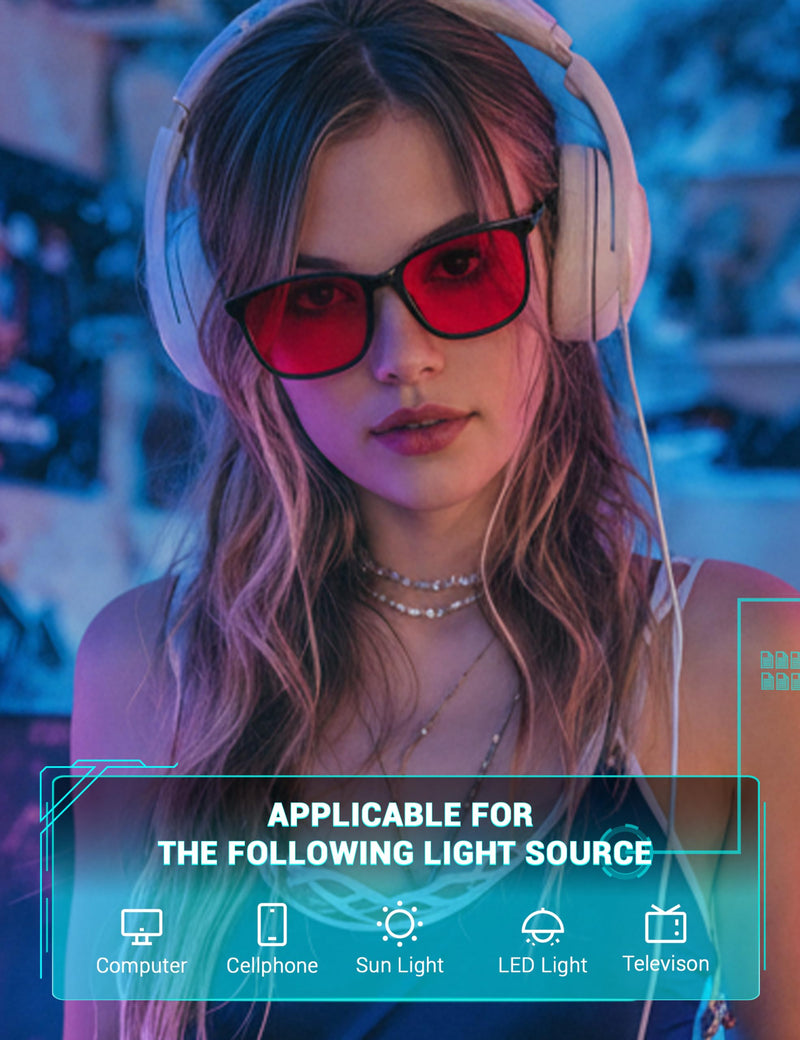 TIJN Sleep Glasses for 99.9% Blue Green Light Blocking for Women Men Dual AR Coating Red Lens for Computer Gaming, TR90 (Max Protect- Red Lens) Tr90-black