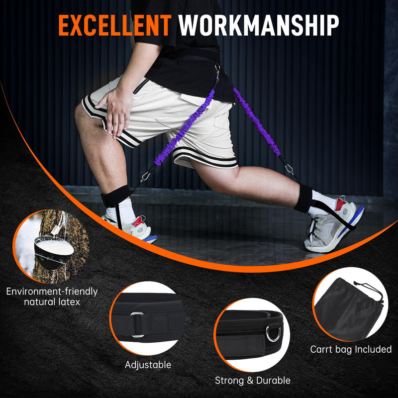 Vertical Jump Trainer Leg Strength Ankle Resistance Bands Set with Cuffs Workout Equipment for Leaping Fitness Basketball Volleyball Football Tennis Jumping Strength Training Equipment Purple - 50LB - BeesActive Australia