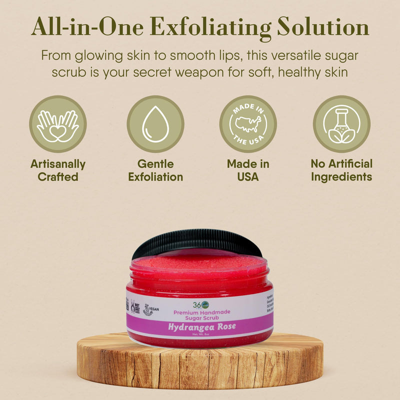 360Feel Sugar Body Scrub Hydrangea Rose Great for Acne Scars Stretch Marks and Foot Scrub It Great Gifts For Women - 8 Fl Oz - BeesActive Australia