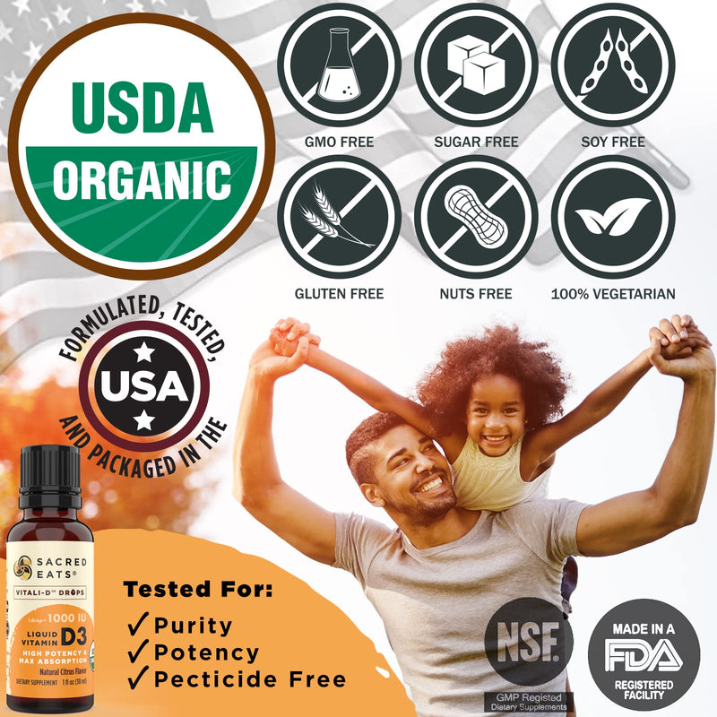 Organic Liquid Vitamin D Drops for Kids & Adults, Sugar Free. Easy to Use 1,000 IU/Drop in Coconut MCT Oil. Lasts Months, Best for High Doses. Max Absorption VIT D3 Supplement. No Taste (Flavorless) 1000 IU per drop (Non-Flavored)