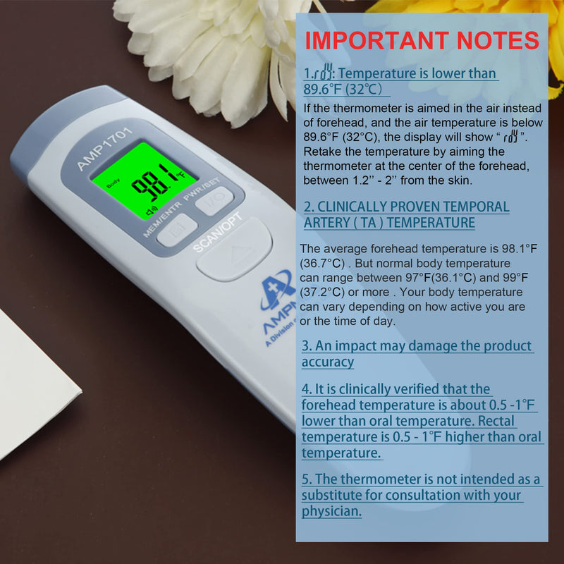 Amplim Medical Grade Forehead Thermometer for Adults, Kids, Baby, Non-Contact Digital Infrared Thermometer, Instant Read, Accurate & Fast Fever Detection, for Home, Clinic, Office Use Serenity