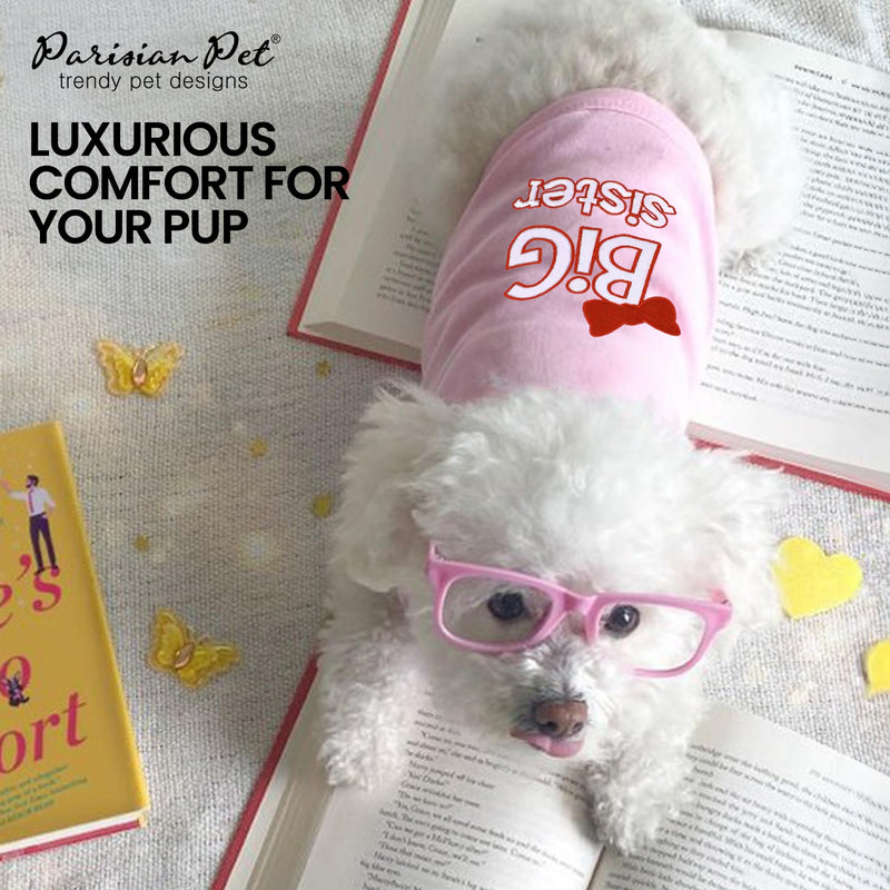 Parisian Pet Cat and Dog T-Shirt with Embroidered ' Big Sister ' - Breathable Big Sister Dog Shirt - Sleeveless Pet Vest - Machine Washable Pink Dog Shirt for Large Dogs, L - BeesActive Australia