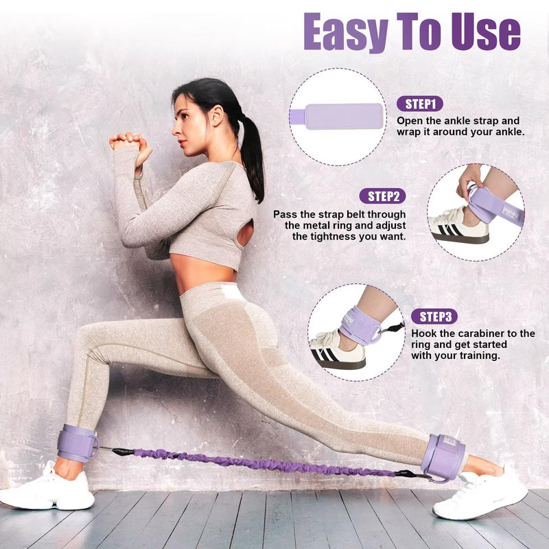 Ankle Resistance Bands with Cuffs, Ankle Weights for Leg Butt, Ankle Resistance Band for Kickbacks Hip Fitness Training, Glutes Workout Equipment 【Entry Level】-10-30LB-A SET-PURPLE