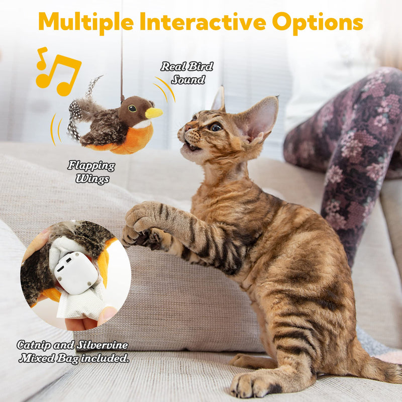 Cat Toys for Bored Indoor Cats, Cat Bat Wings with Catnip Cats, USB Rechargeable Motion Activated Kitten Toys, Interactive Flapping and Chirping Bird Cat Toy Robin Bird - BeesActive Australia