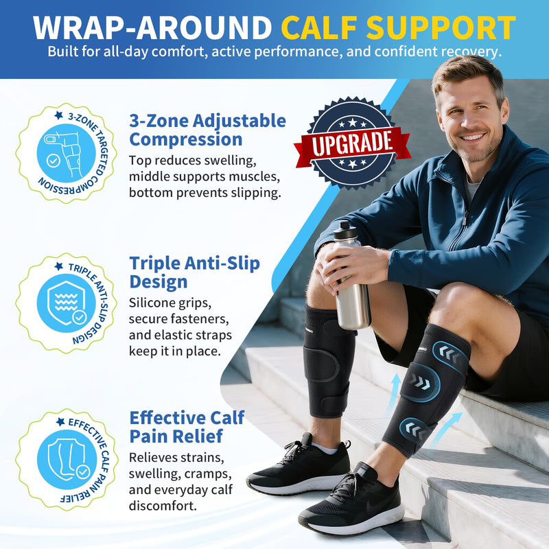 CAMBIVO Calf Brace for Torn Muscle, 2 Pack Adjustable Neoprene Compression Wrap Support for Shin Splints, Strain, Leg Pain (Black, Medium) Black